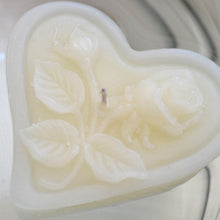 Load image into Gallery viewer, ivory cream floating heart candle with rose motif for wedding reception centerpieces