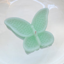 Load image into Gallery viewer, set of eight sea foam green butterfly shaped floating wedding candles for reception centerpieces