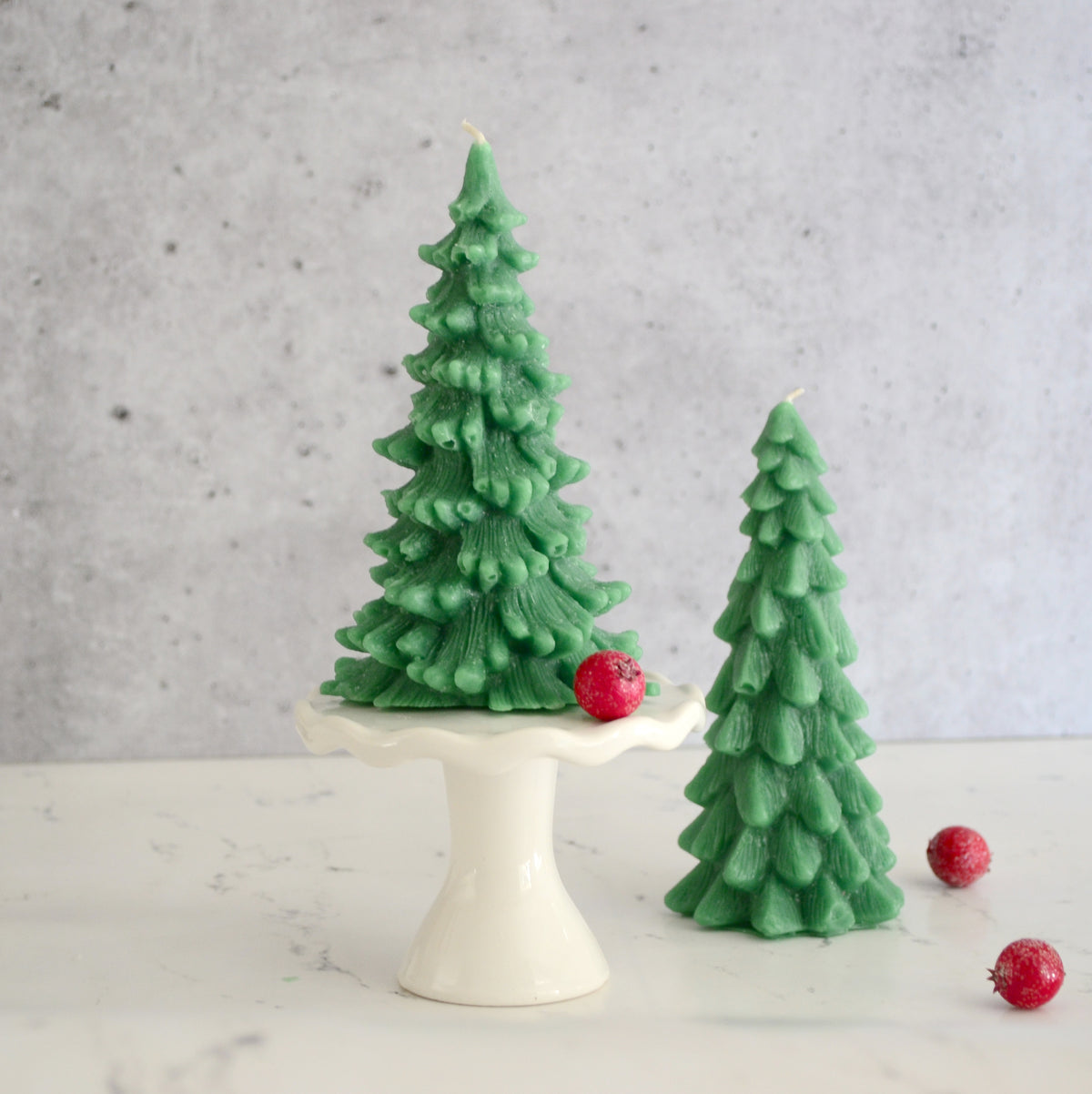 Set of 2 Green Christmas Tree Candles