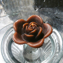 Load image into Gallery viewer, chocolate brown colored rose shaped floating candle for wedding reception centerpieces