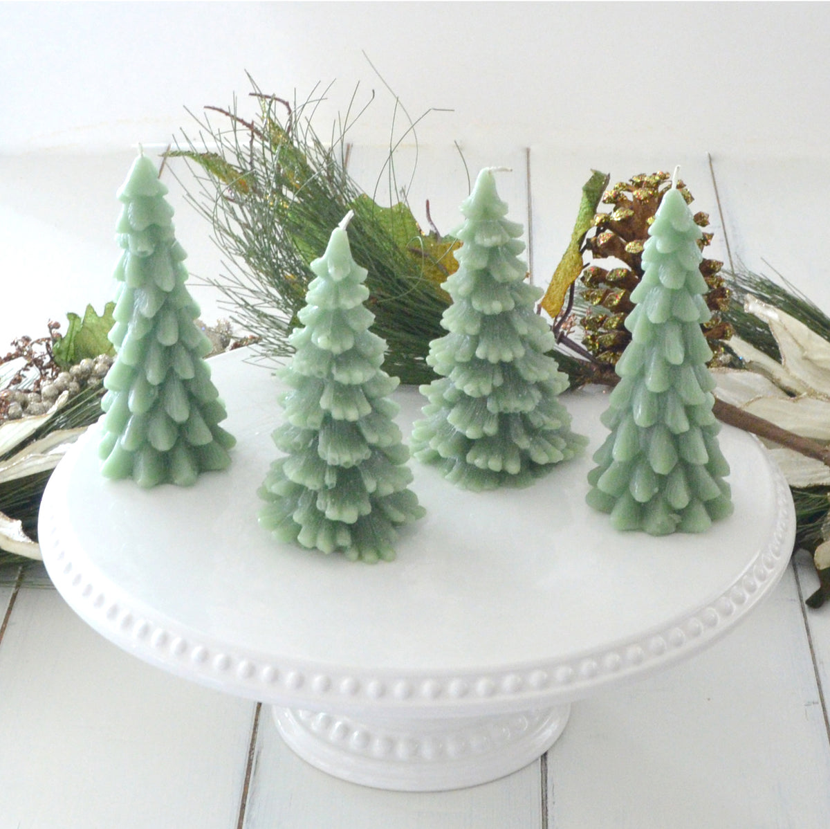 Set of 2 Green Christmas Tree Candles