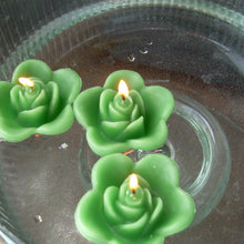 Load image into Gallery viewer, clover green colored rose shaped floating candle for wedding reception centerpieces