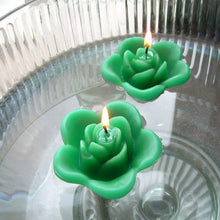Load image into Gallery viewer, emerald green colored rose shaped floating candle for wedding reception centerpieces