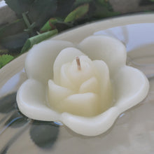 Load image into Gallery viewer, ivory cream colored rose shaped floating candle for wedding reception centerpieces