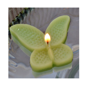 set of eight lime green butterfly shaped floating wedding candles for reception centerpieces