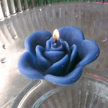 Load image into Gallery viewer, navy marine blue colored rose shaped floating candle for wedding reception centerpieces