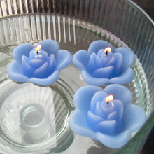 Load image into Gallery viewer, periwinkle blue colored rose shaped floating candle for wedding reception centerpieces