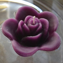 Load image into Gallery viewer, plum purple colored rose shaped floating candle for wedding reception centerpieces