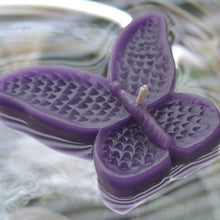 Load image into Gallery viewer, set of eight purple butterfly shaped floating wedding candles for reception centerpieces