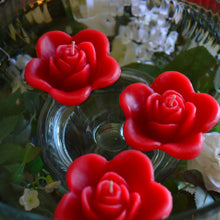 Load image into Gallery viewer, red colored rose shaped floating candle for wedding reception centerpieces