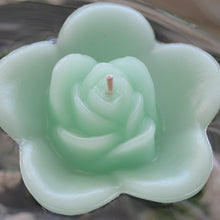 Load image into Gallery viewer, seafoam green colored rose shaped floating candle for wedding reception centerpieces