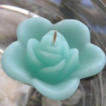 Load image into Gallery viewer, spa blue colored rose shaped floating candle for wedding reception centerpieces
