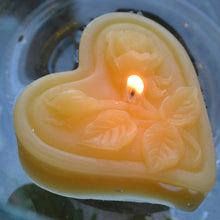 Load image into Gallery viewer, Sun yellow floating heart candle with rose motif for wedding reception centerpieces