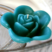 Load image into Gallery viewer, teal blue colored rose shaped floating candle for wedding reception centerpieces