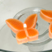 Load image into Gallery viewer, set of eight tropical orange butterfly shaped floating wedding candles for reception centerpieces