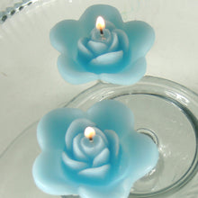 Load image into Gallery viewer, turquoise blue colored rose shaped floating candle for wedding reception centerpieces